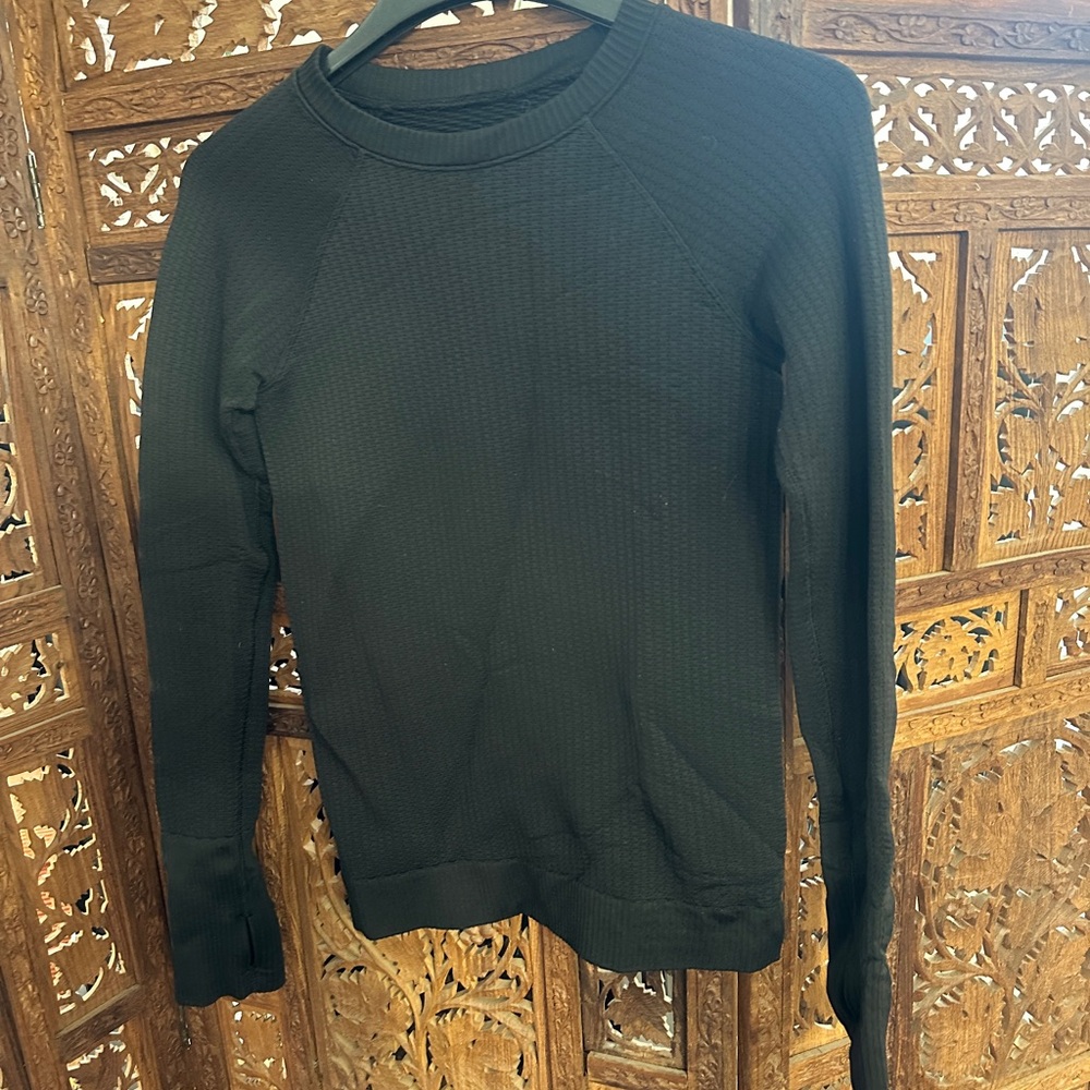 Classic Black Women's Sweatshirt long sleeved waffle with thumb holes